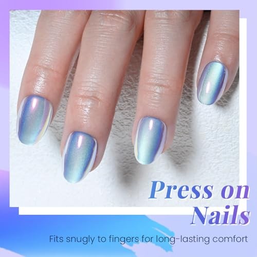 Aqua Blue Cat 32 Count (Pack of 1) 30 Pcs-Short Oval-Chrome Aqua Blue Purple