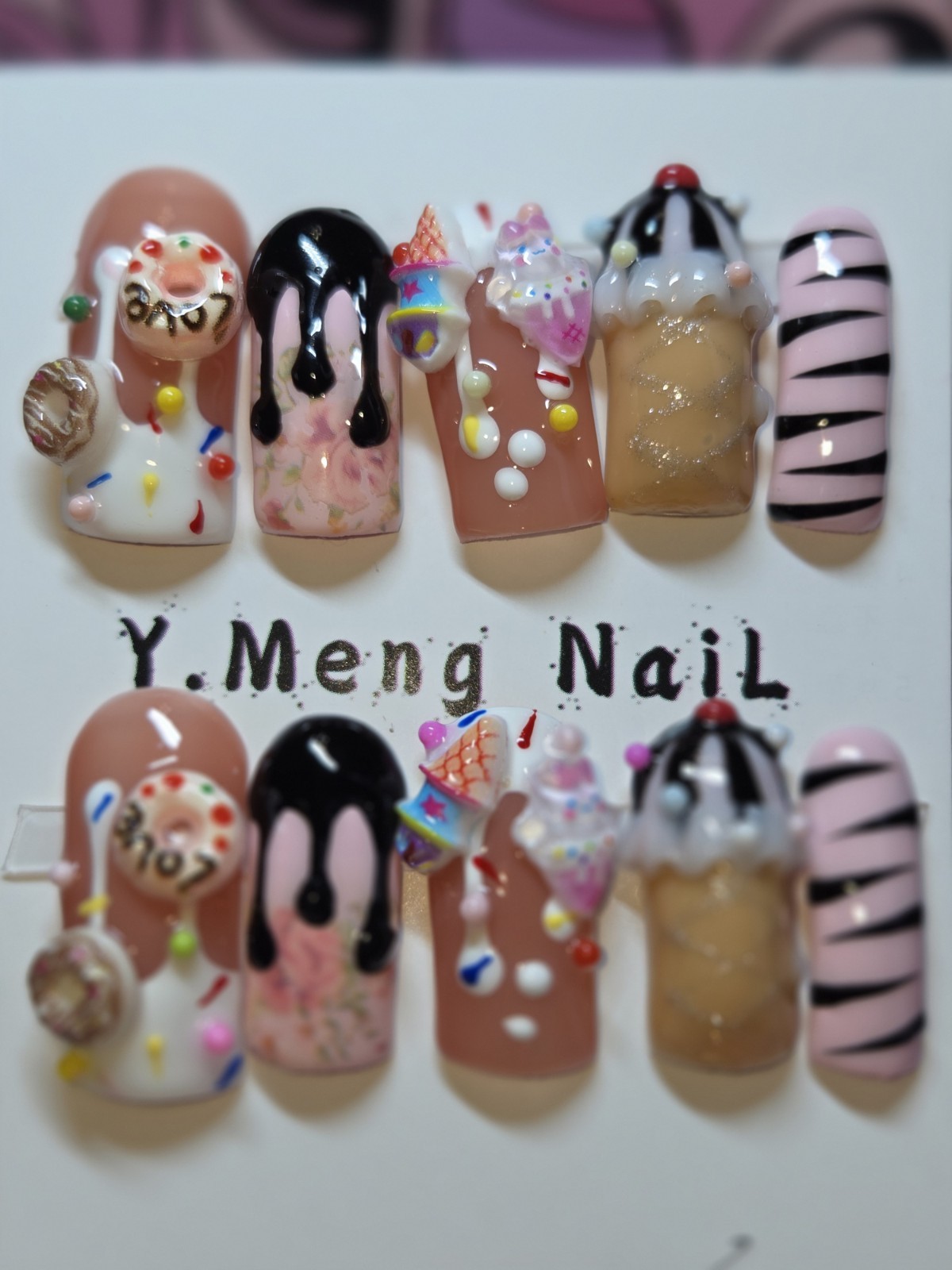Press On Nails Handmade Large Curvenails Ice-cream Themed Donuts Ice-cream Cone