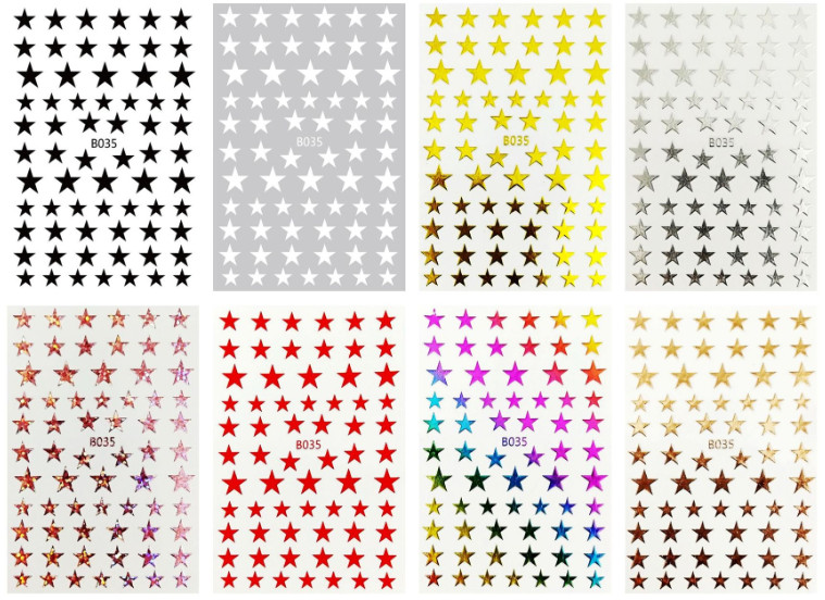 Stars Nail Art Stickers Decals 8 Sheets Nail Art Supplies 3D Self-Adhesive NH21