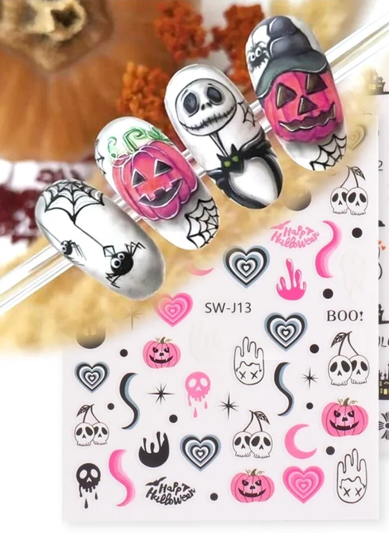 Halloween Nail Art Stickers Decals Self-Adhesive 1 Sheet Pegatinas Uñas
