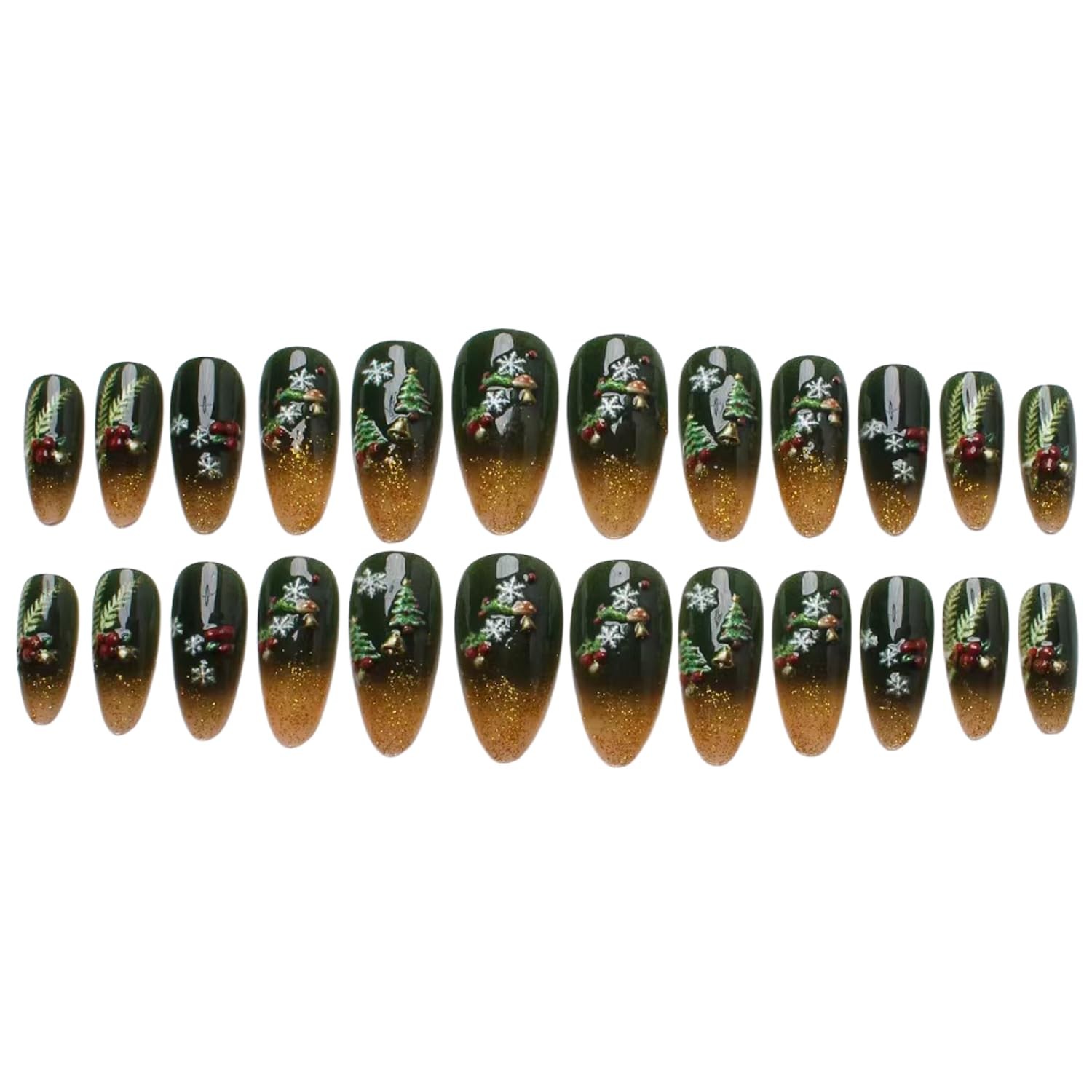 24 Pcs Christmas Press on Nails Golden Glitter French Tip Fake Nails Medium A…