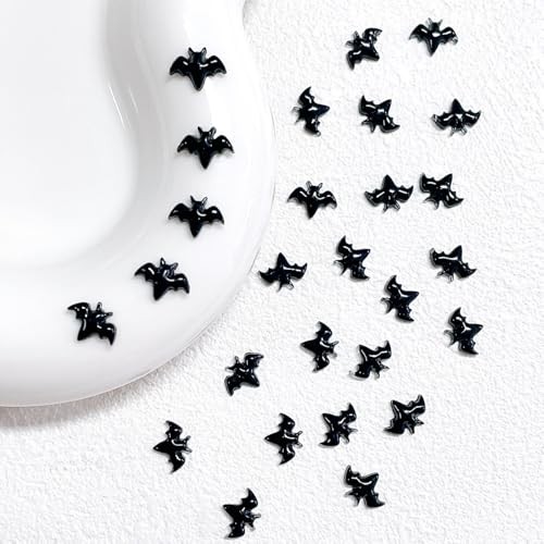 200Pcs Black Halloween Bat Nails Charms 3D Resin Black Bat Nail black