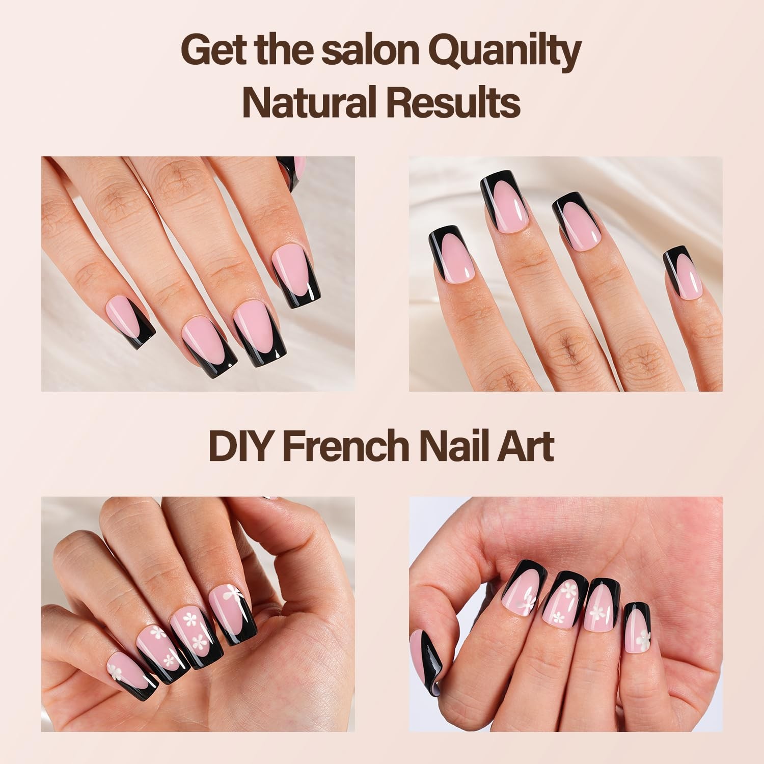 150Pcs Deep French Gel Nail Tips Pink, Black Short Square French Tips Press o…