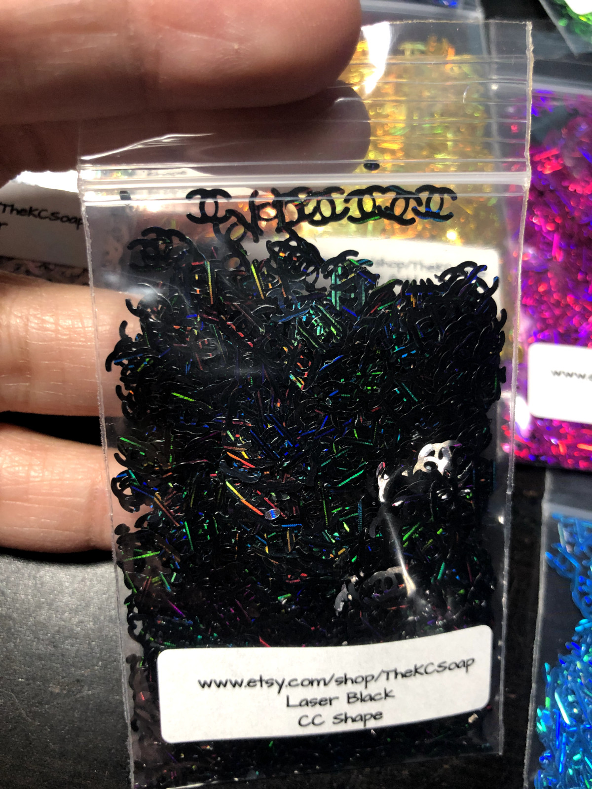 1TSP Holographic BLACK Glitter Slice LASER alphabet confetti C US Seller