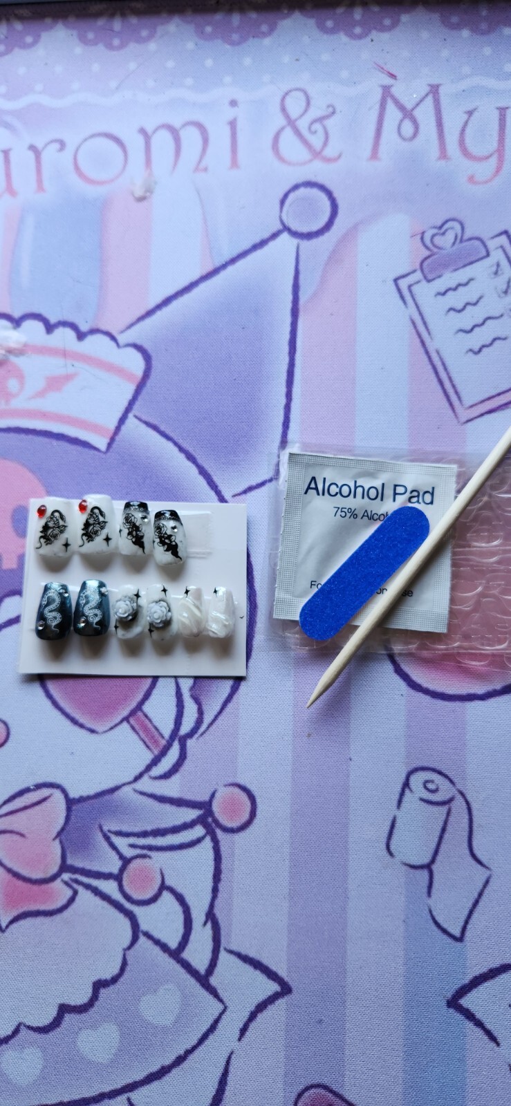 Hand Painted “Gothic Snakes” Extra Short Coffin Length Press On Nails (size M/L)