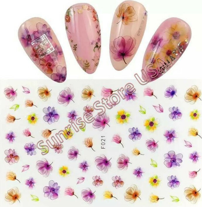 3D Nail Art Sticker 21 Water Color Ink Flower Floral Decal Manicure Peel & Stick