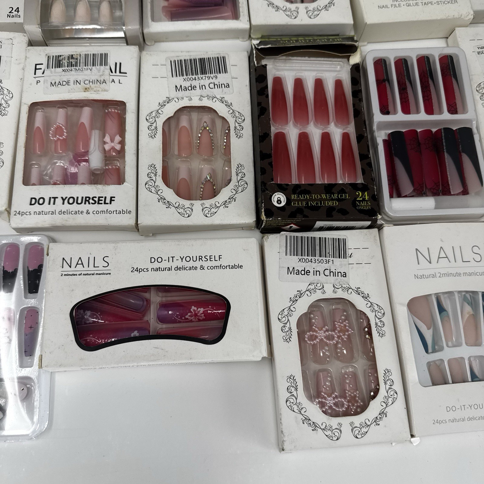 26 Pack Press On Nails Bundle w/ 2 XXL Sets + FREE Lashes & Silicone Bra Pads