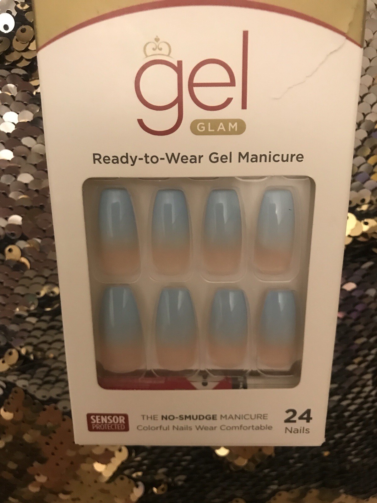 NIB💙Blue/Nude Ombre Long Coffin Gel Nails Glue On