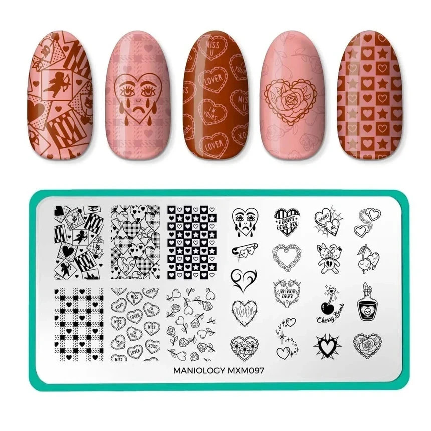 NEW Maniology MXM097 MXM098 Hearts and Chains Nail Stamping Plates