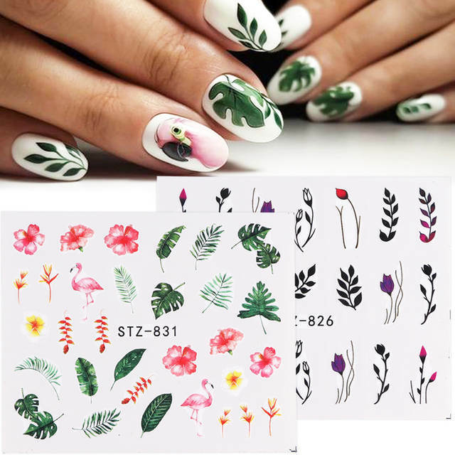 Nail Art Water Transfer Sticker Flower Leaves Butterfly Flamingo Bird Decals