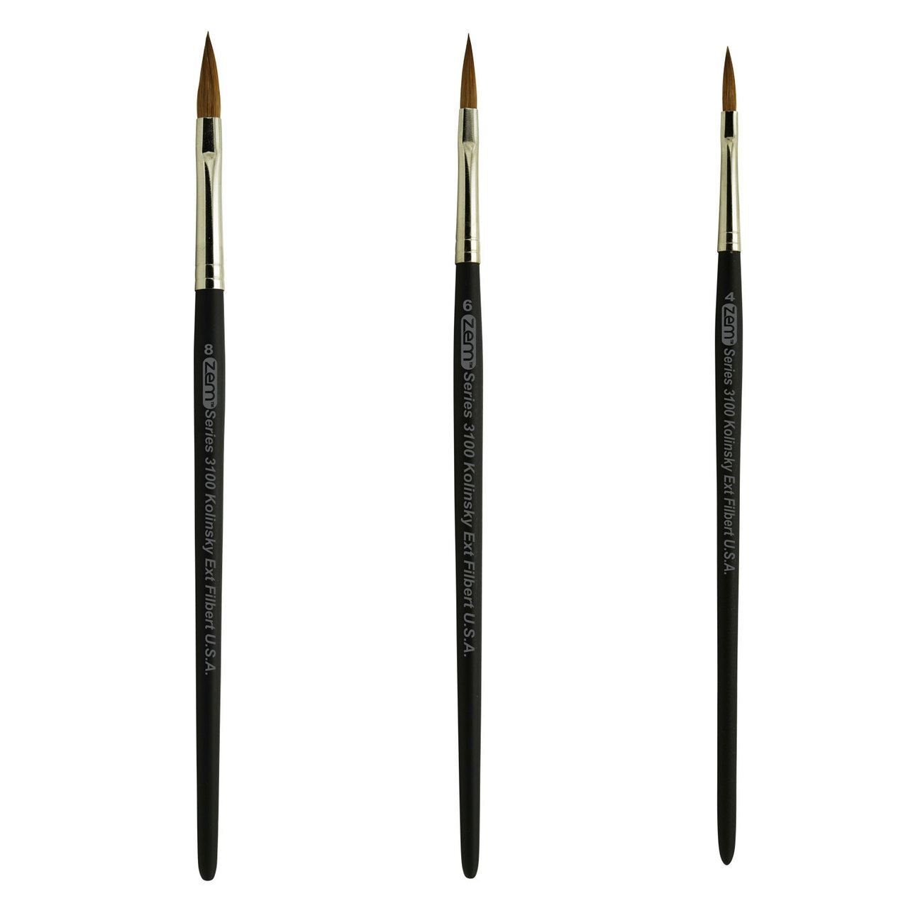 AS-80 Kolinsky Pure Sable Long Filbert Brush Set 3 pcs