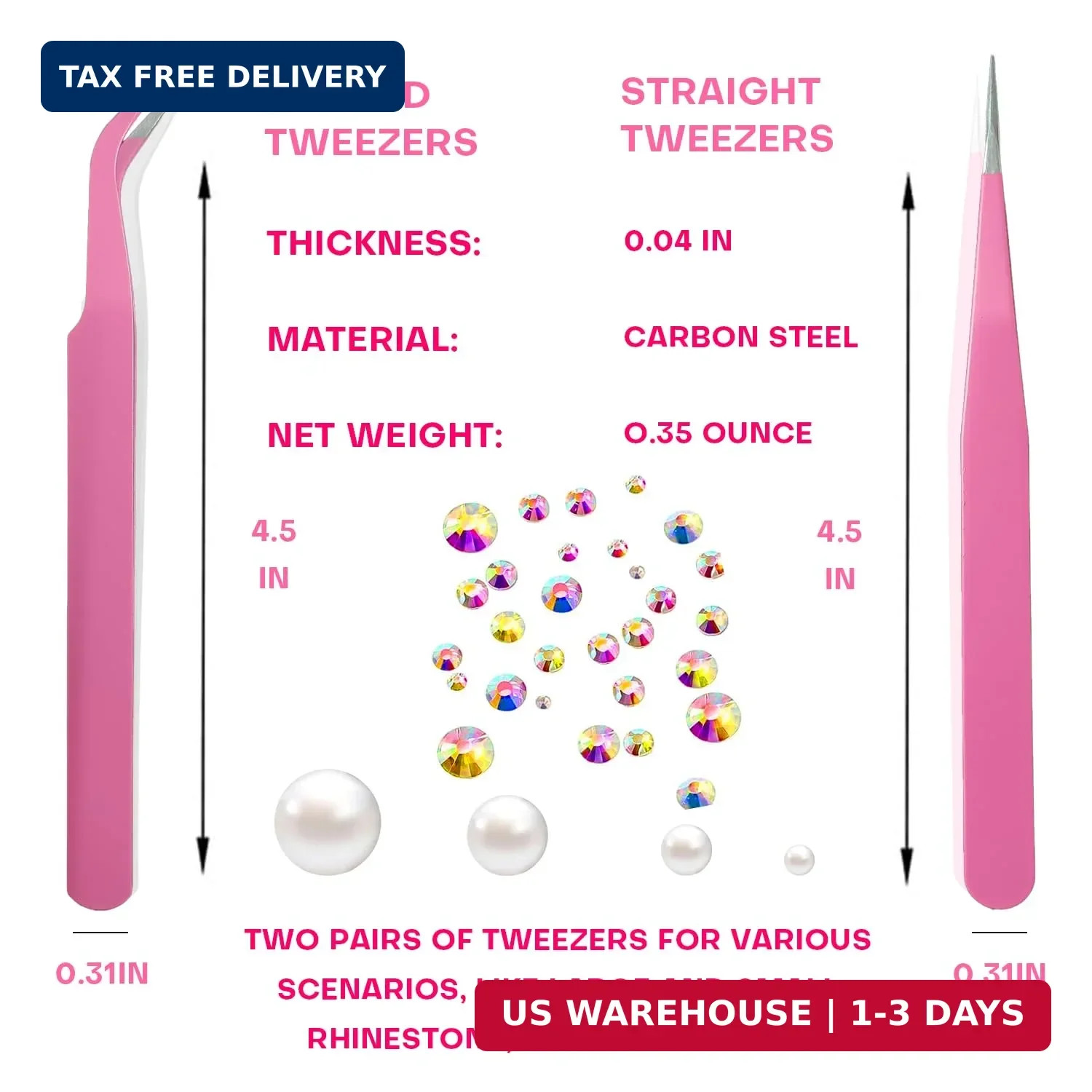 Pink Rhinestone Picker Tool Set – 2 Pcs Dual-Head Wax Pens with 2 Wax Tips and 2