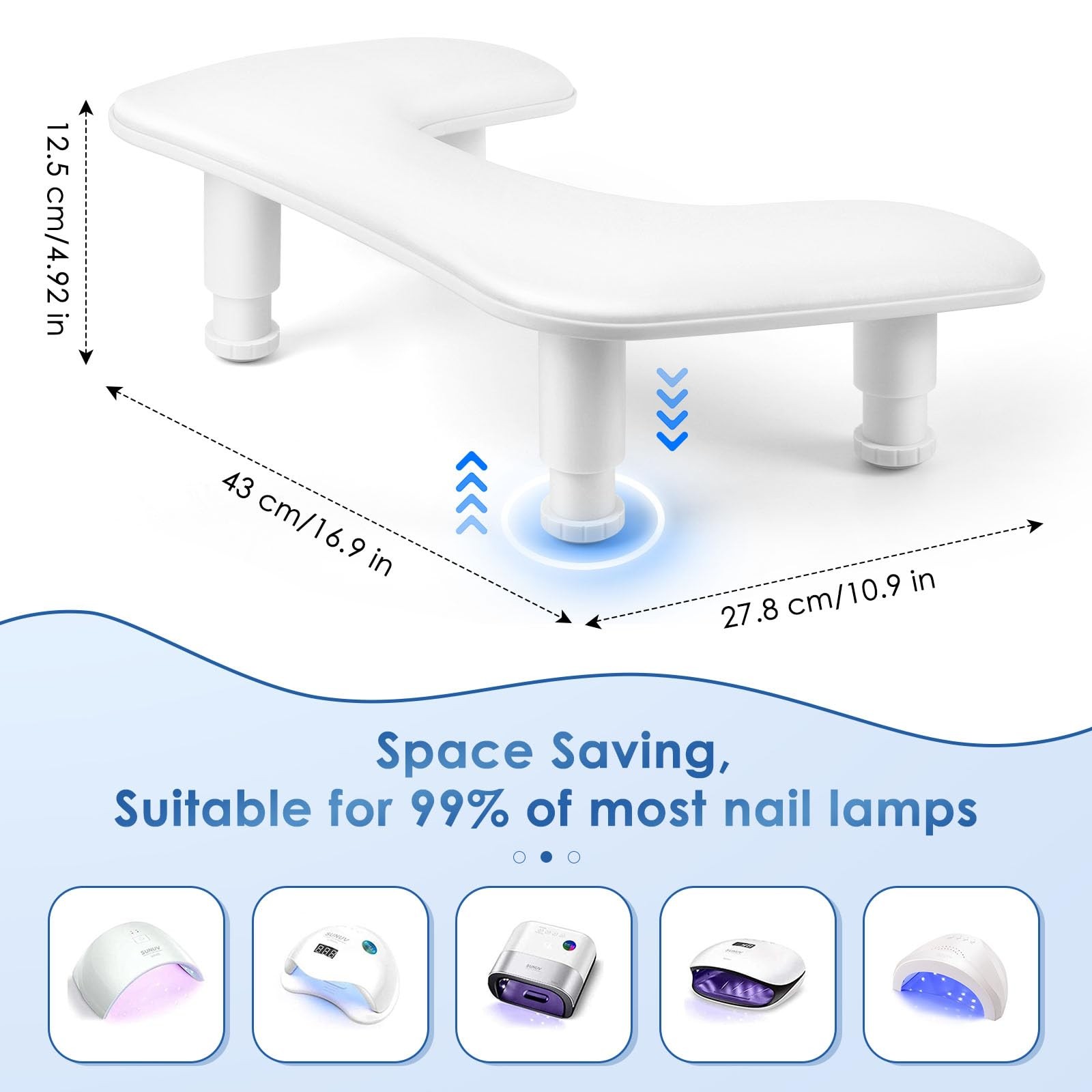 Manicure Arm Rest for Nails Tech: U-shaped Adjustable Nail Armrest – White PU…