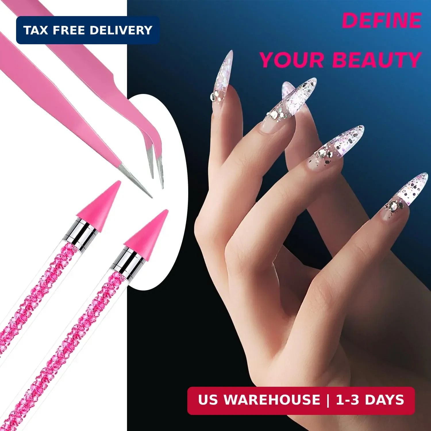 Pink Rhinestone Picker Tool Set – 2 Pcs Dual-Head Wax Pens with 2 Wax Tips and 2