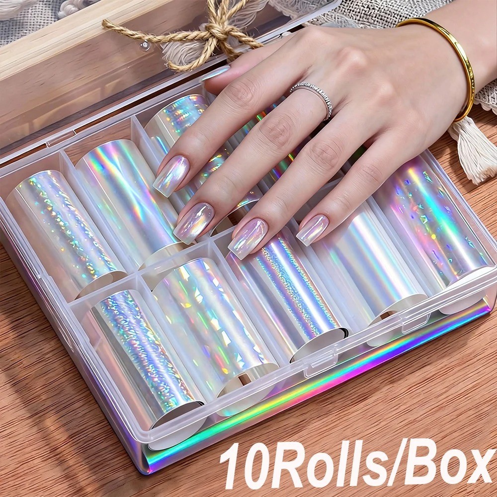 Aurora Nail Foil Transfer Stickers,Nail Art Supplies Holographic Aurora Glass