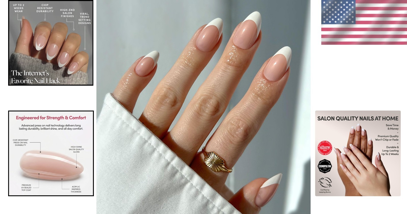 24 Pc Short Almond Glossy Fake Nails with UV Finish | Custom Salon Style