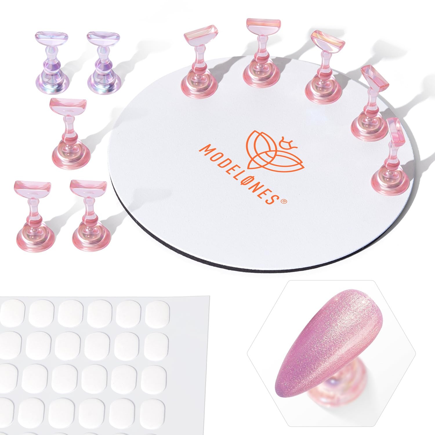 Modelones Nail Stand Round Metal Base Press on Nail Tips Holder 200pcs Tabs