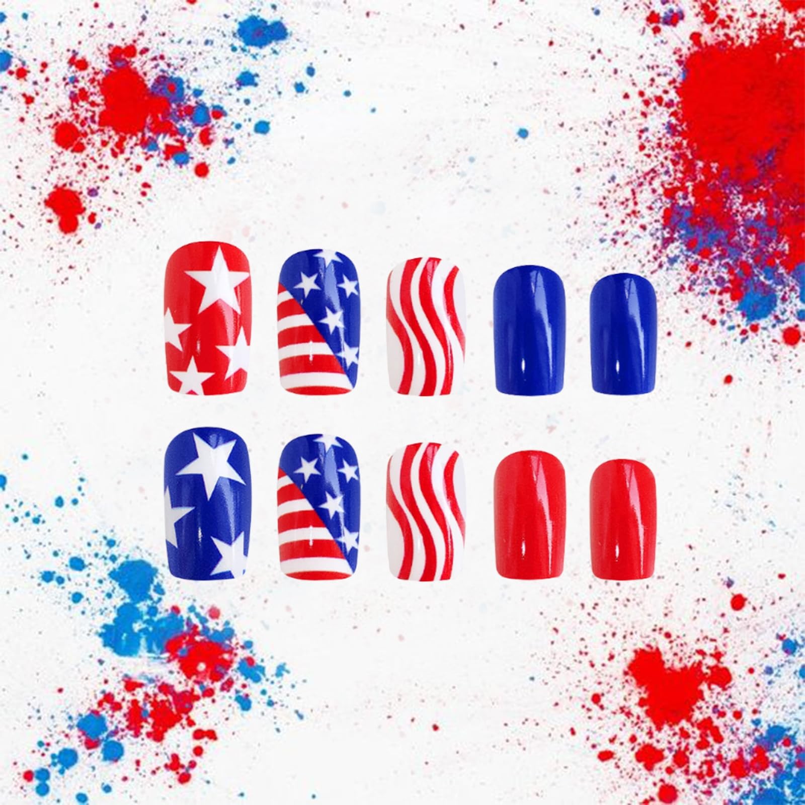 24Pcs 4th of July Press on Nails Medium Square Independence Day Fake Nails Gl…