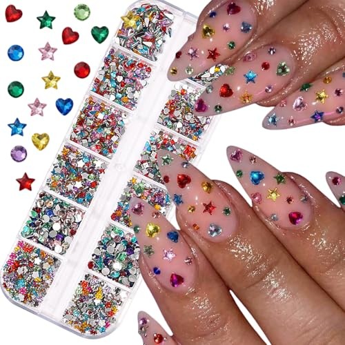 12Grids Colorful Rhinestones Nail Charms Multi-Shape Diamond Nail Art orange