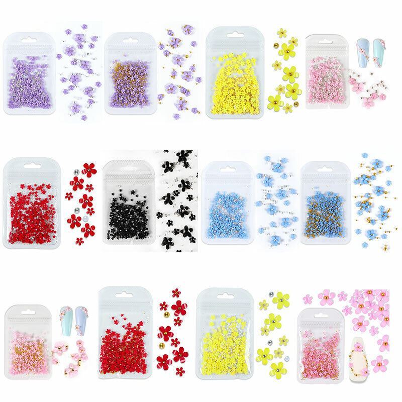 Nail Art 200Pcs Silver Gold Beads Flowers Crafts Gems Stones 3D Nail Decoration