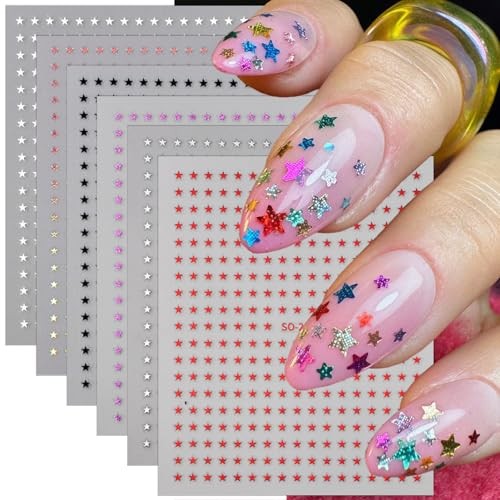 6 Sheets Star Nail Art Stickers Silver White Black Purple Red Laser Stickers-4