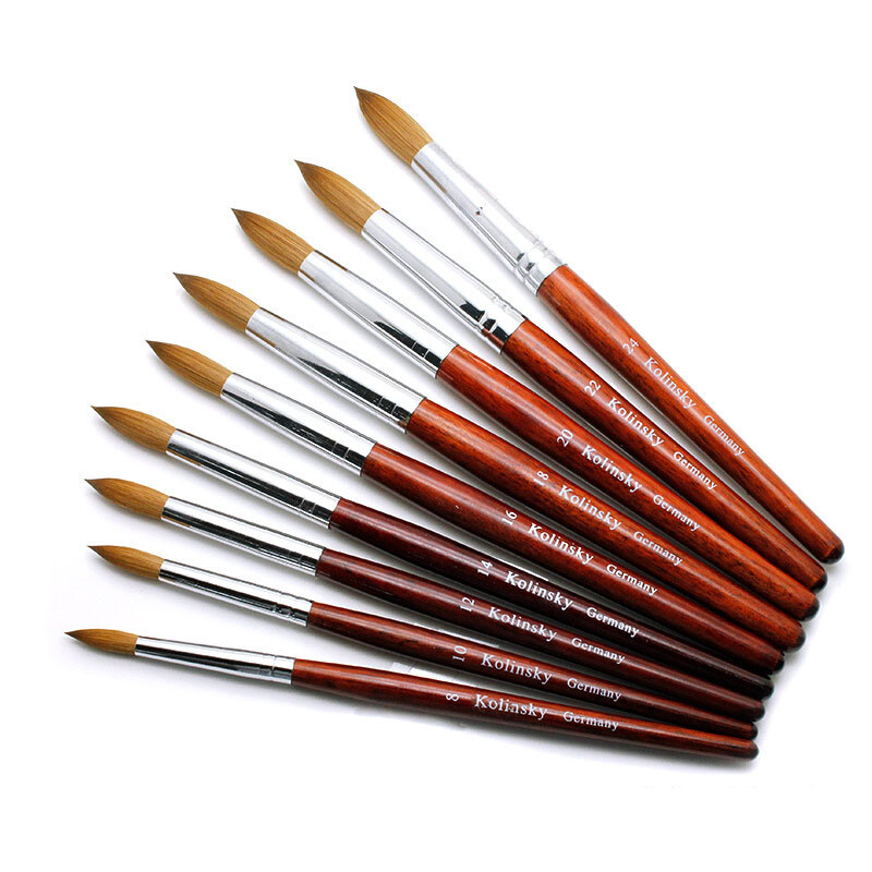 Kolinsky Acrylic Round Wood Handle Acrylic Nail Art CHOOSE SIZE Best Brush