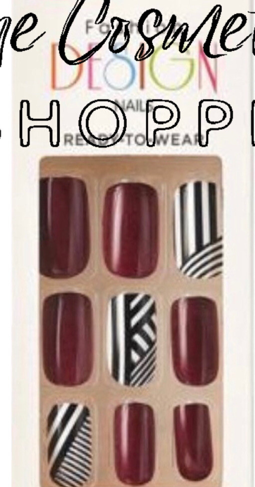KISS Medium Length Shiny Burgundy Abstract Design Glue-On Nails DGBD01 x 3 Pks!