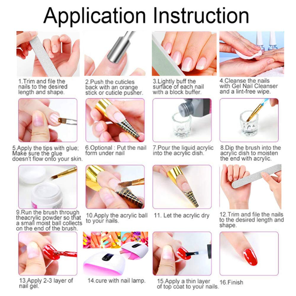 12 Glitter Powder 3 Acrylic Powder Kit Nail Art Tips Decoration,