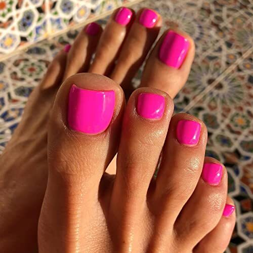 Fake Toenails Glossy Press on Toe Nails Short Square Shaped Toenail Hot Pink