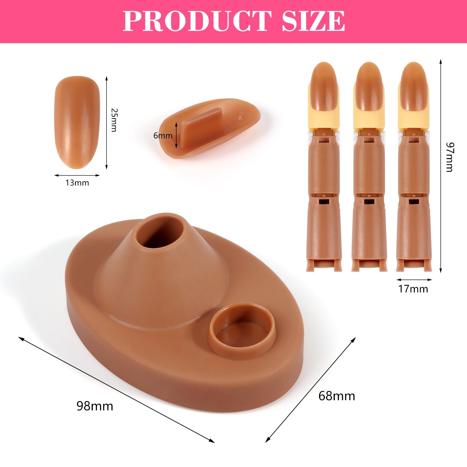Practice Fingers Hand Acrylic Nails: 3PCS Fake to 10Cm*8Cm*6Cm, Brown