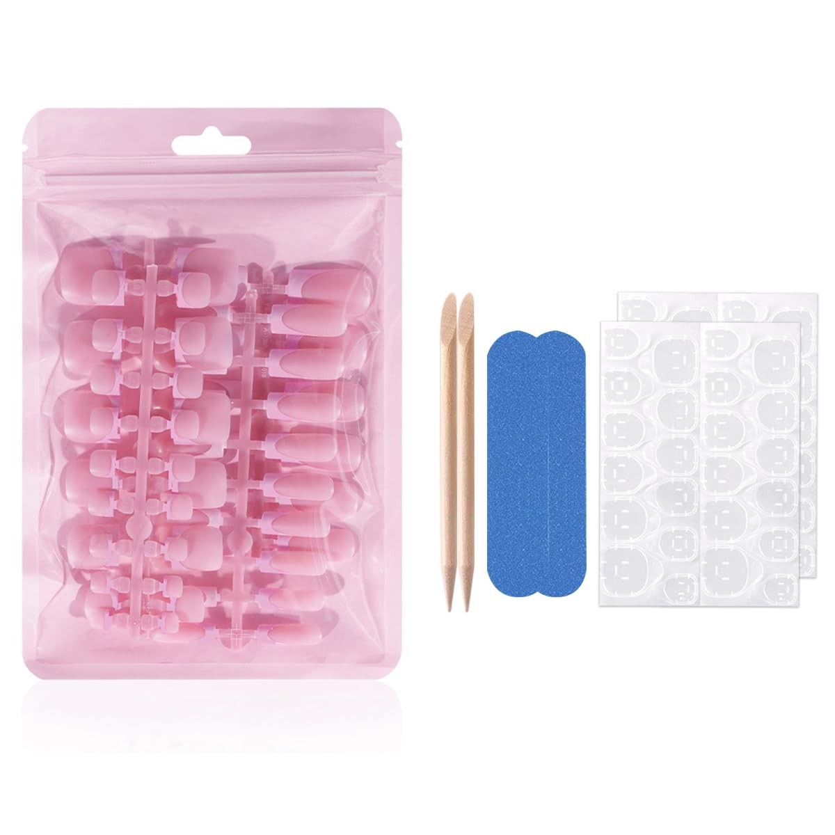 60Pcs French Tip Press on Nails & Toenails Set,Pink Medium, Style-6