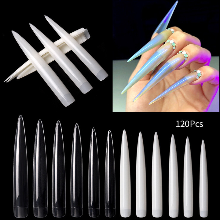 120Pcs XXL Stiletto Nail Tips Half Cover Extra Long Acrylic Extension False Nail