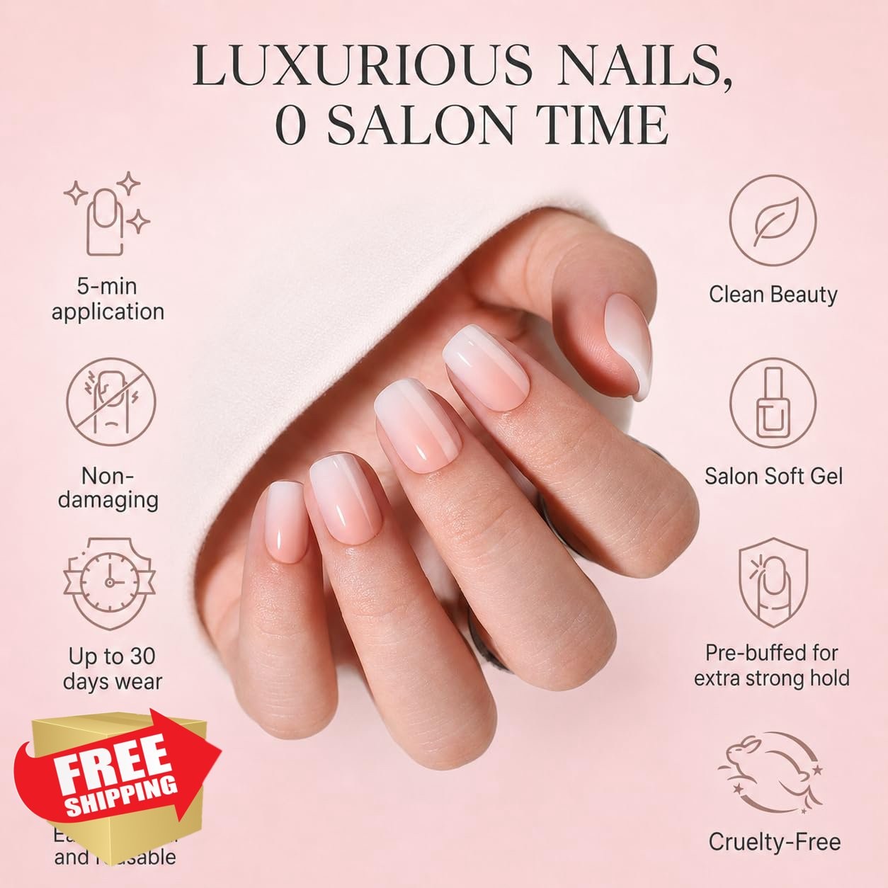RPNZL Peach Short Square Ombre French Tip Nails 32