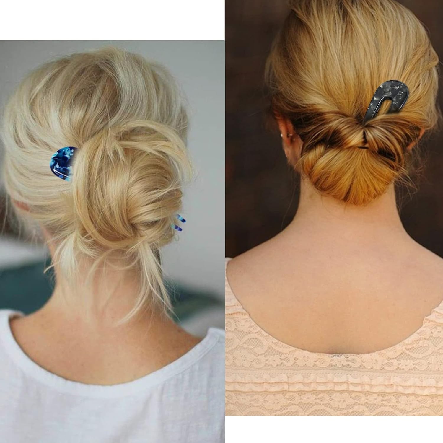 French Hair Forks Tortoise Shell U Shape Updo Pins Blue, Brown, Black