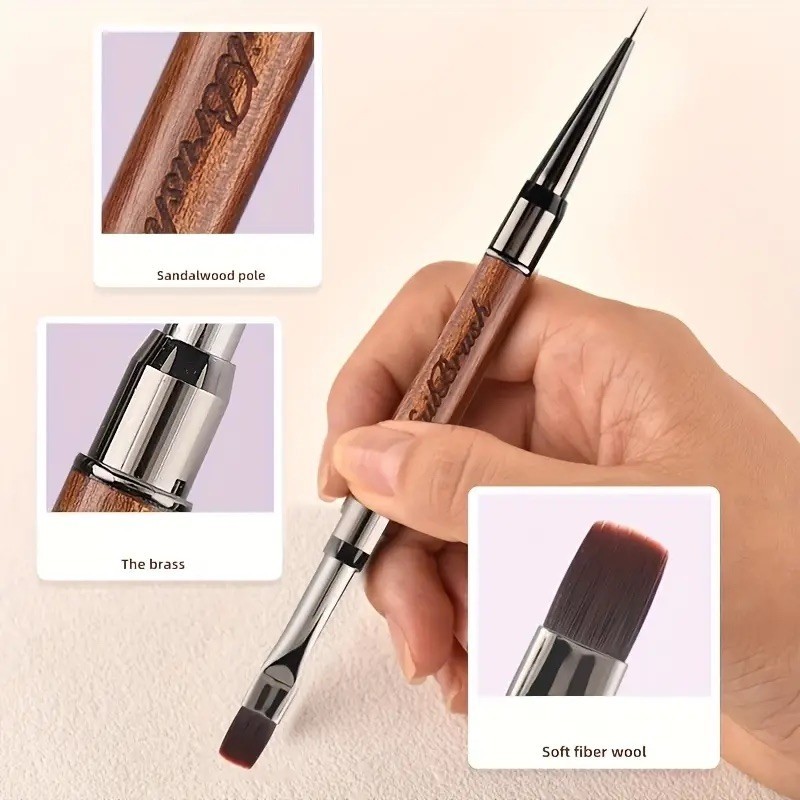 Sandalwood Handle Double-Ended Nail Art Brushes | Gel UV Acrylic Painting & Line