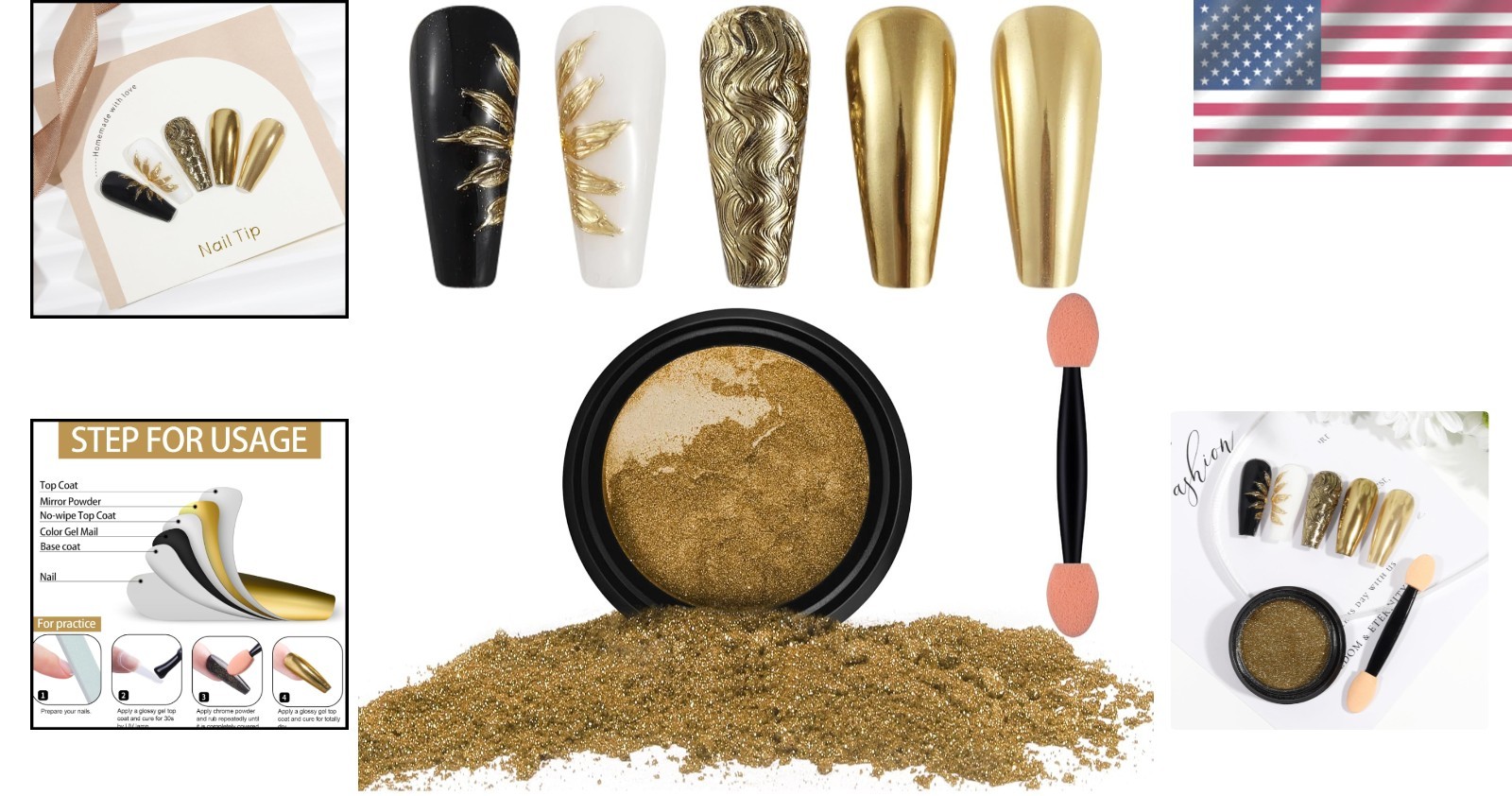 Pearlescent Light Gold Nail Art Powder – Fine Chrome Pigment for Unique Effects