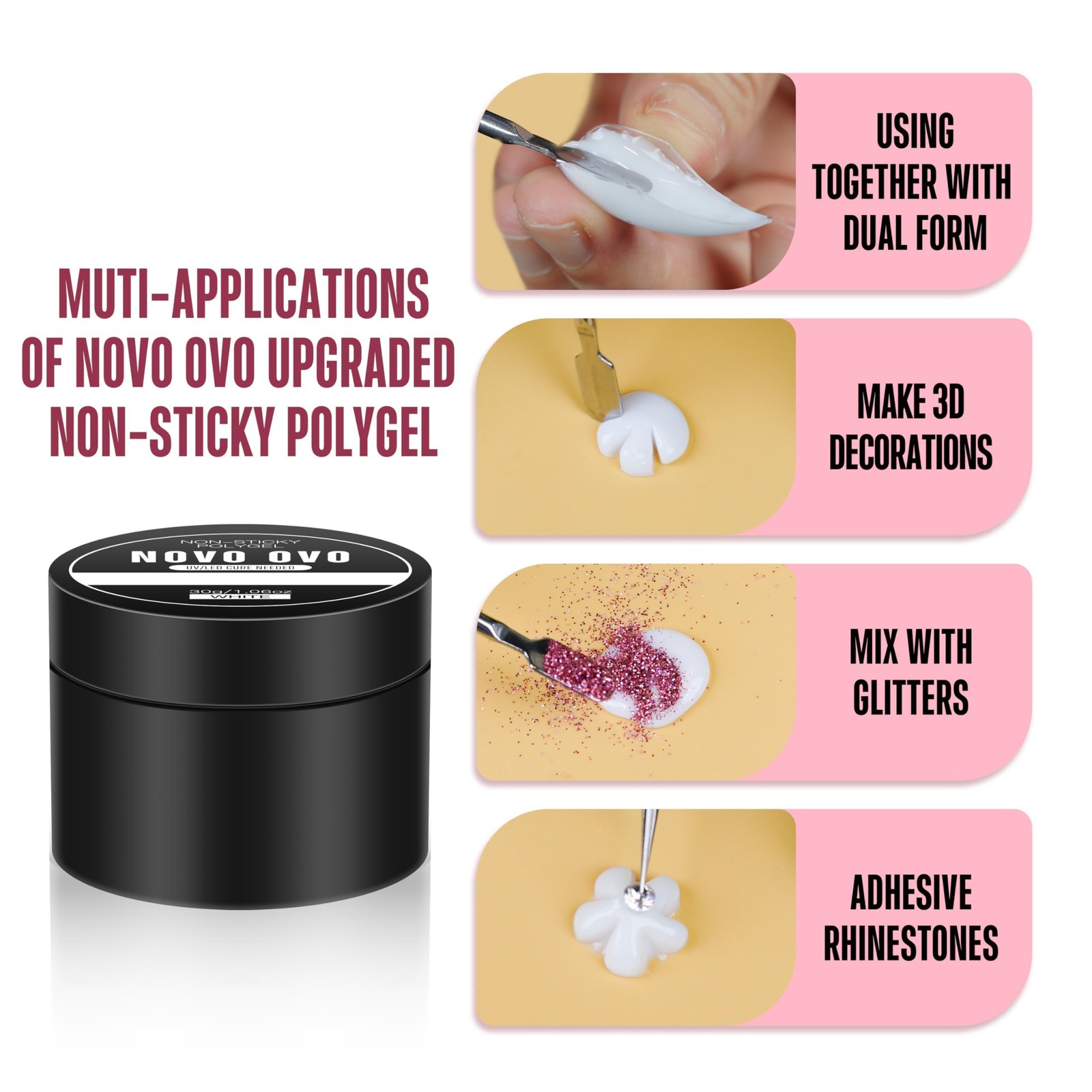 Upgraded NON-STICKY Polygel Solution Procedure Set, White and Pink non-sticky…