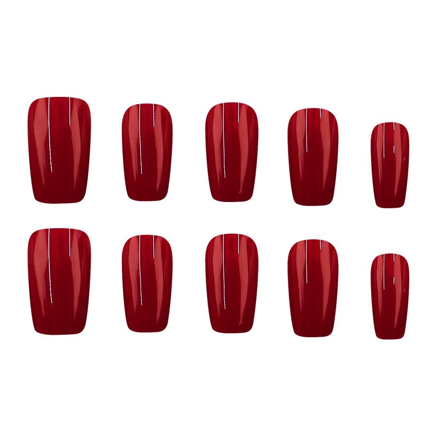 48 Pcs Solid Wine Red Glossy Coffin Press on Nails, Elegant Nude Fake Nails