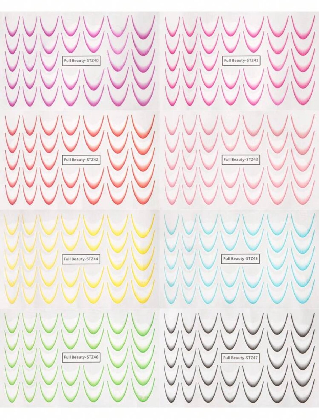 French Line Nail Art Water Decals Stickers Ombre Pink Black Blue Green Purple