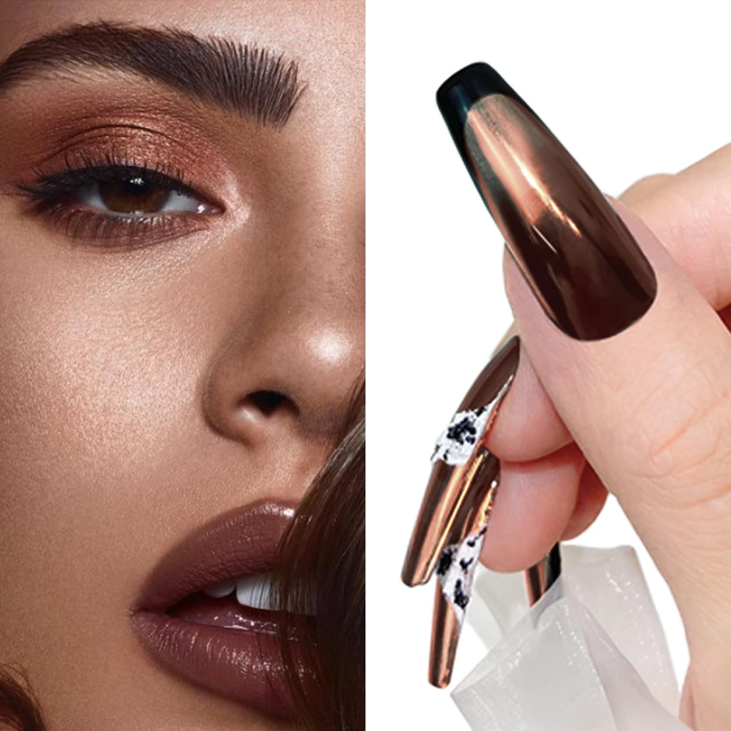 Chocolate Brown Chrome Nail Powder Holographic Metallic Mirror Effect Coffee …