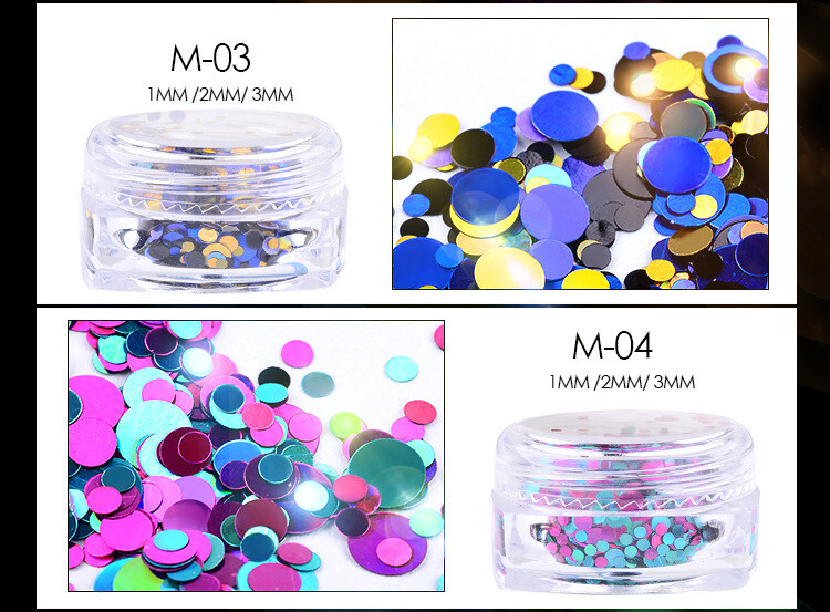 12 Colors Laser Glitter Flakes Round Shape Nail Sequins Nail Art Decoration Tips