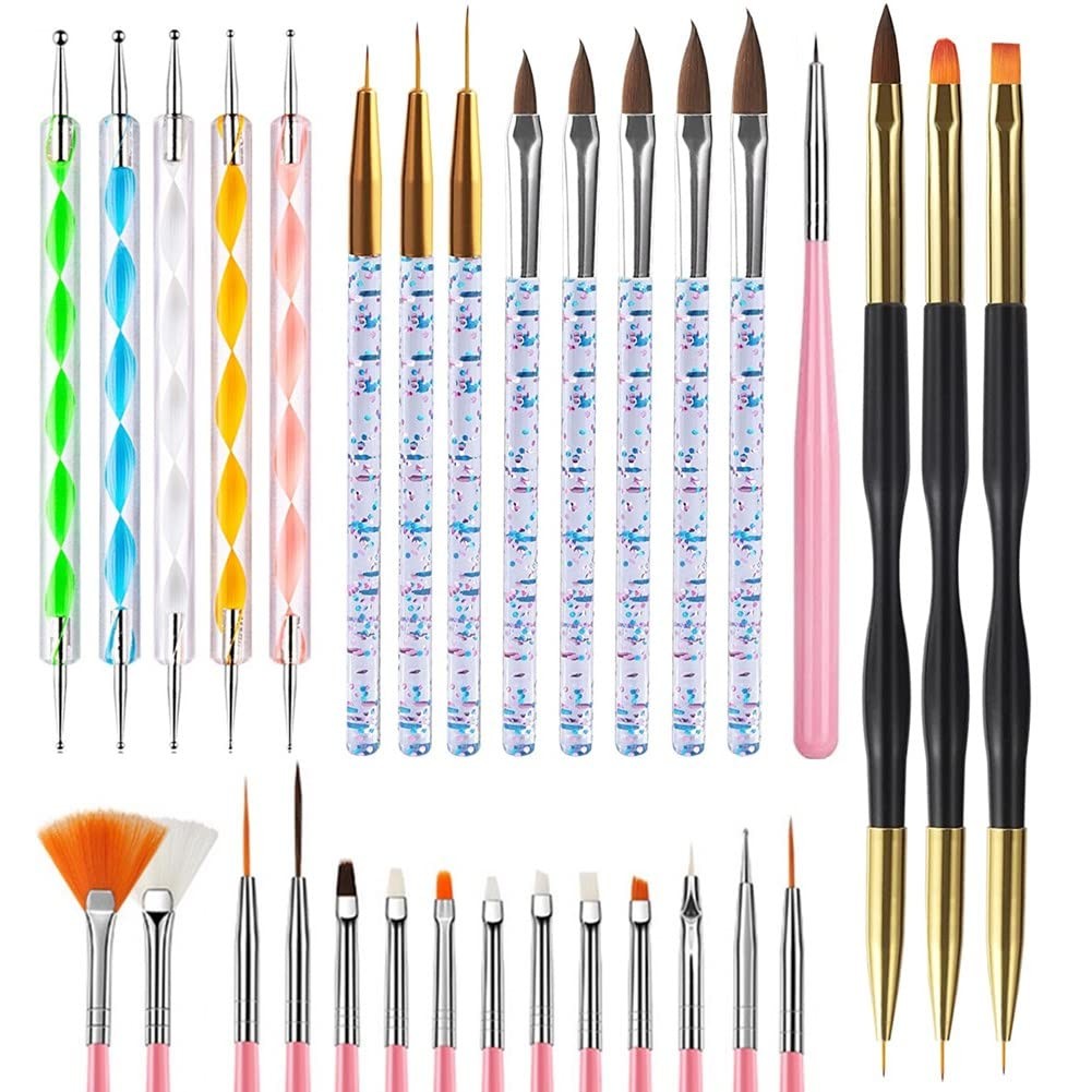 31pcs Nail Art Brushes, Nail Art Tool Set, Dotting Tools, Dust Brush, Striping..