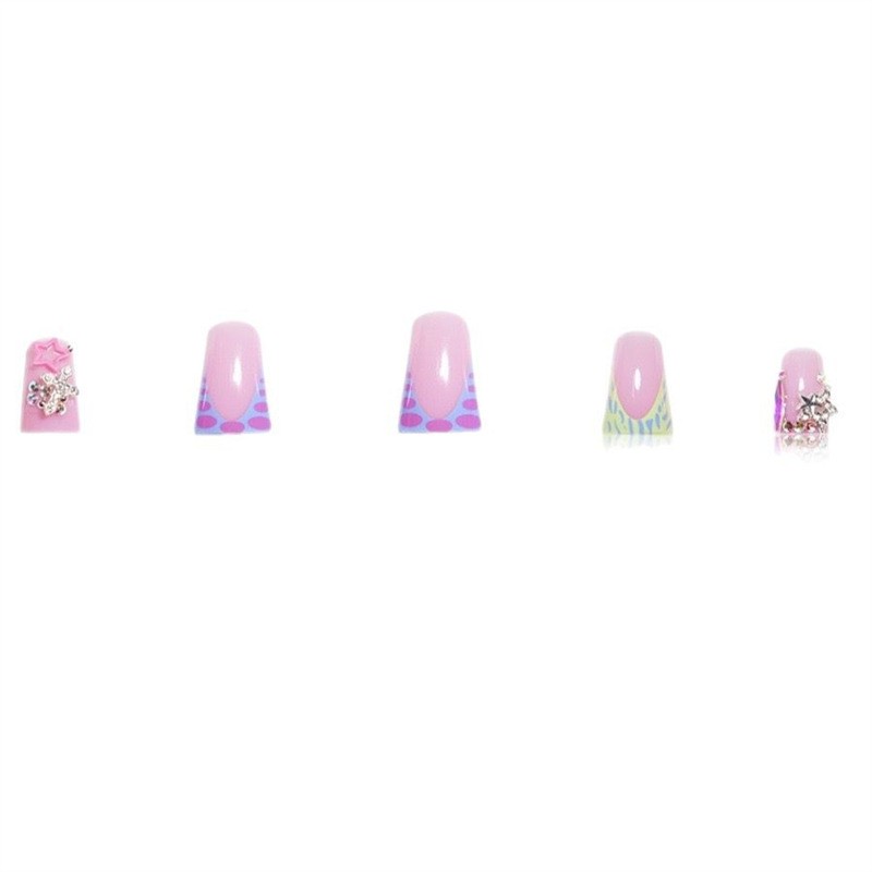 24Pcs Y2K Star Rhinestone Duck Shaped Press On Nails