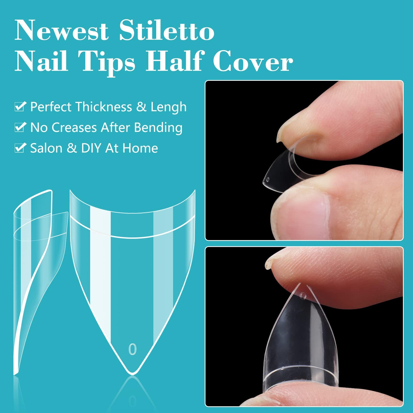 Clear Short Stiletto Nail Tips, 600PCS Half Cover Soft Gel Stiletto Nail Tips…