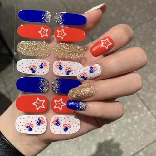 8 Sheets 4th of July Nail Wraps Stickers, Independence Day Full Nail Polish