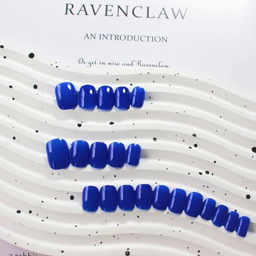 Royal Blue Square Press on Nails Short, Gel Fake glossy square royal blue