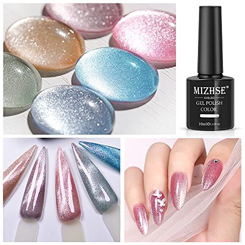 10ml*6 Colors Cat Eye Gel Nail Polish, Crystal Magnetic A-Sparkle Shimmer Set