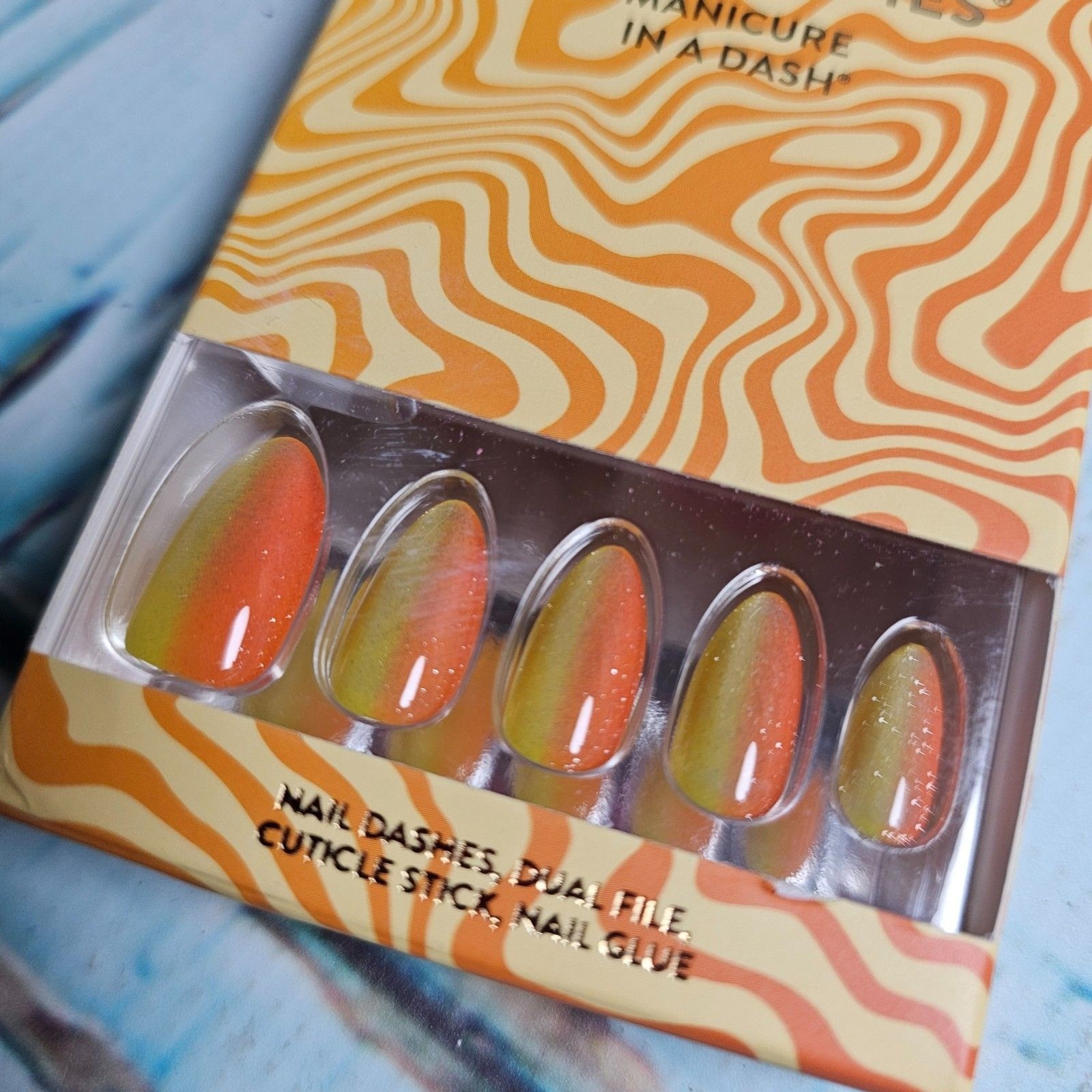 Red Aspen Solar Flare Sonya Medium Almond Press On Nails Orange Yellow Ombre NEW