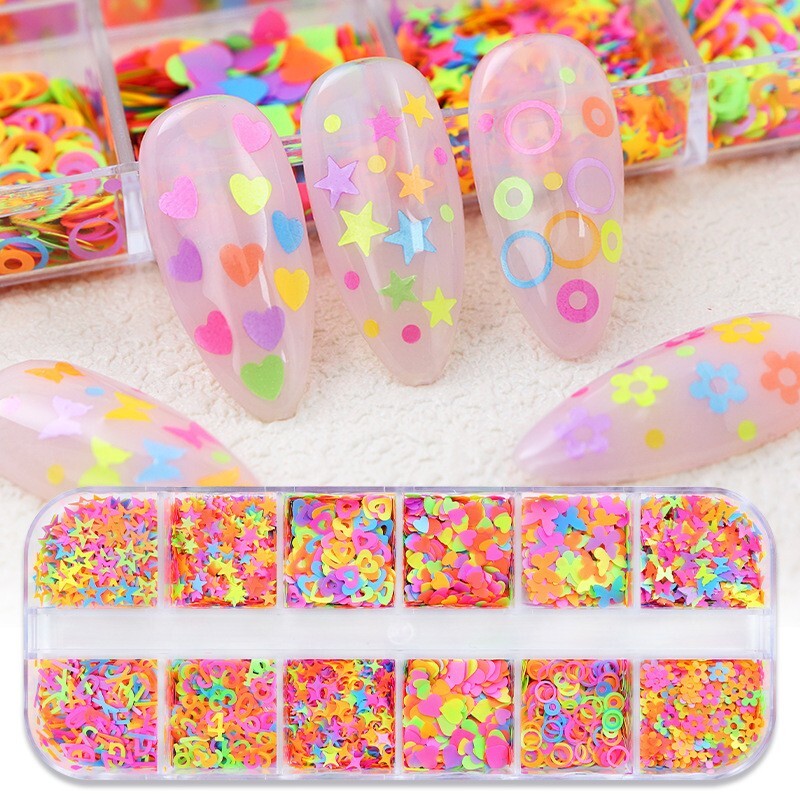 Fluorescence Flower Star Mixed Design Nail Sequins Glitter Flakes Nail Stickers