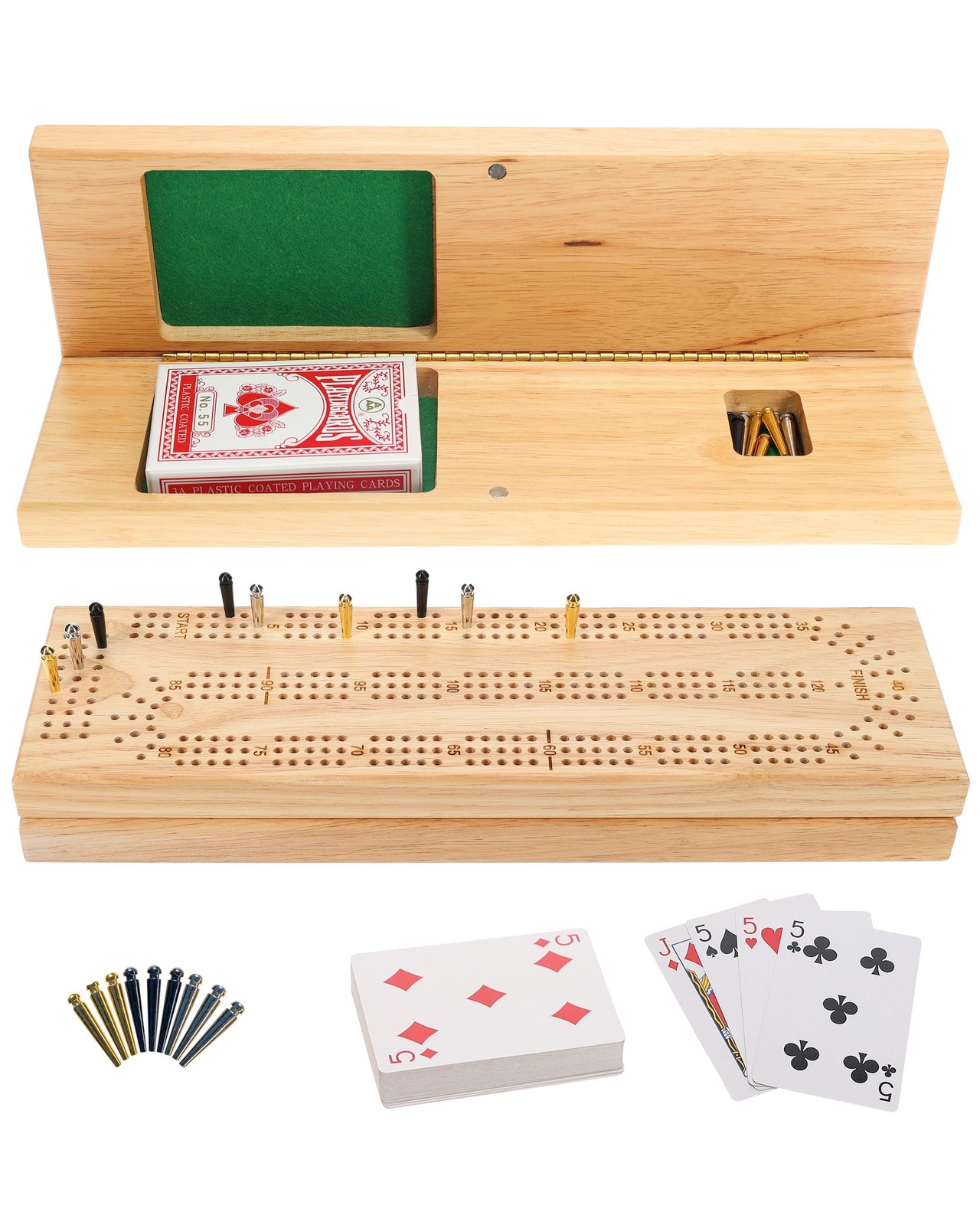 WE Games Wooden Cribbage Board Game Set, 12 x 3.5 x 1.5 inches, Natural